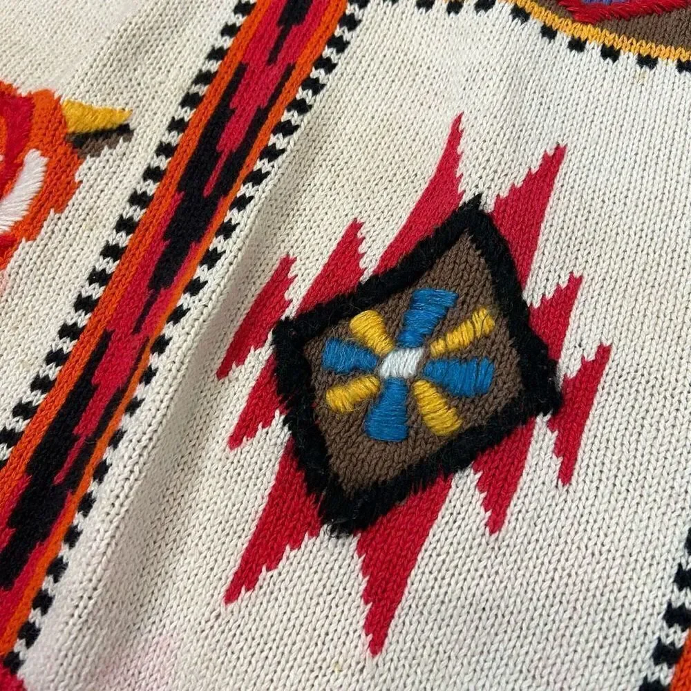 Emminent Womens Folk Art Embroidered vintage Crewneck Sweater Southwesterb Large